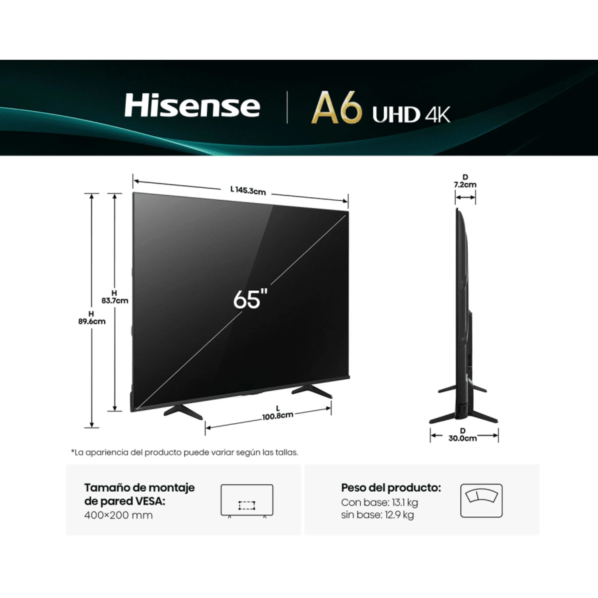 Televisor HISENSE 65 pulgadas UHD-4K A6NV