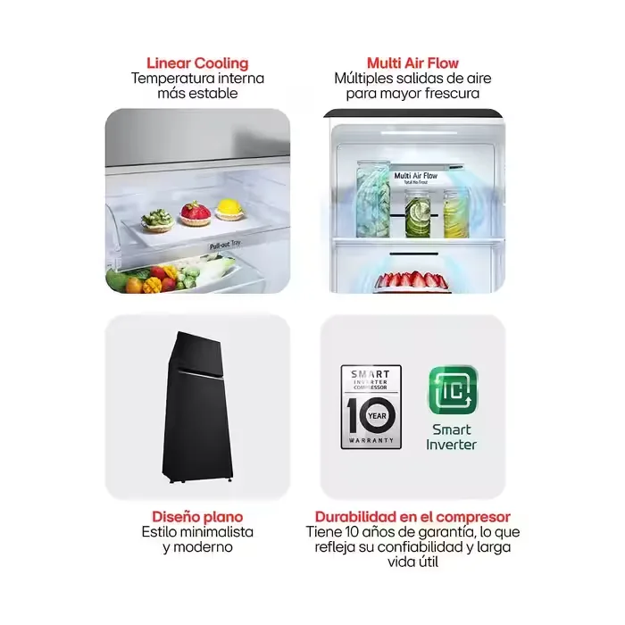 Nevera LG No Frost Congelador Superior 264 Litros VT26KPM Negra