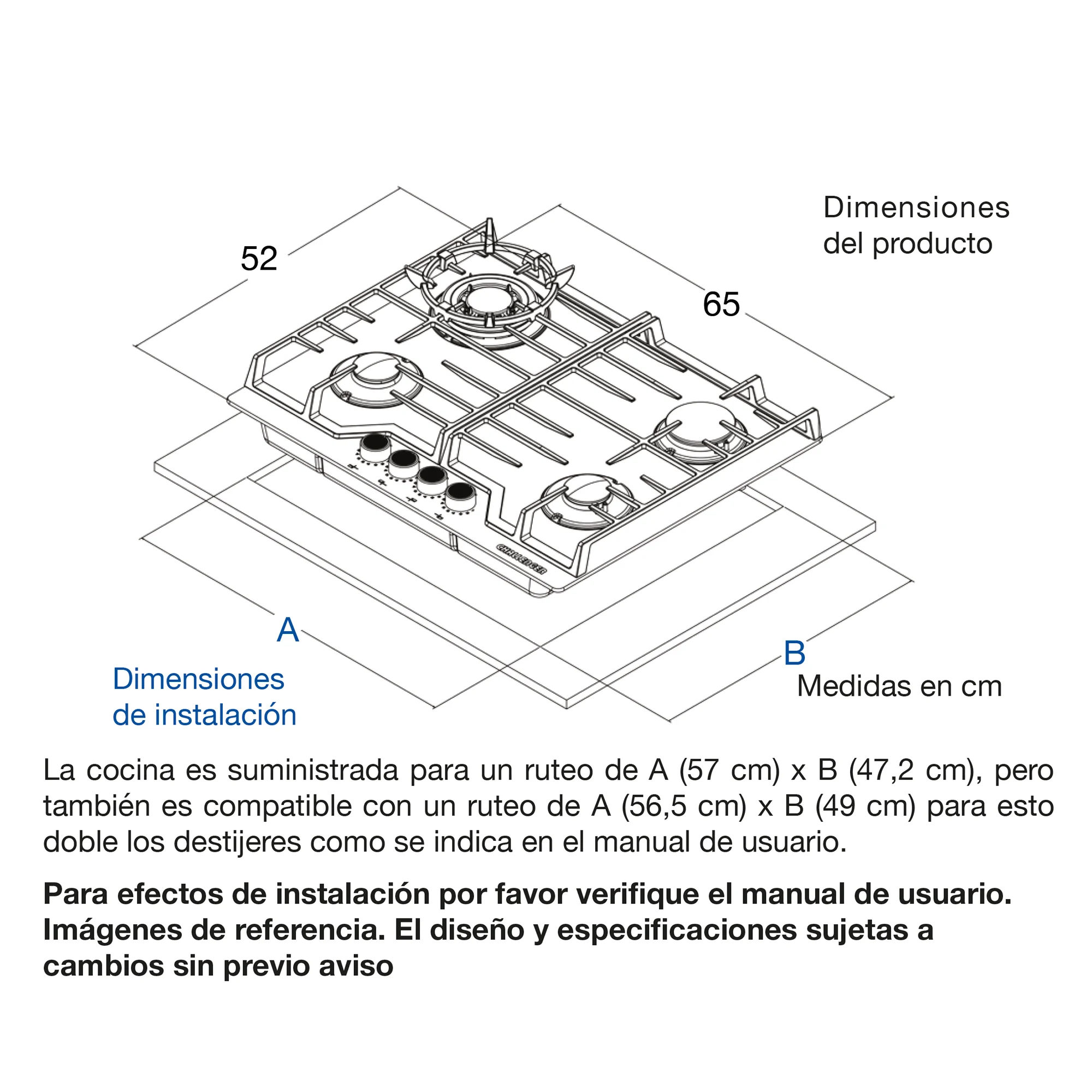 Medidas estufa a gas 4 puestos challenger 