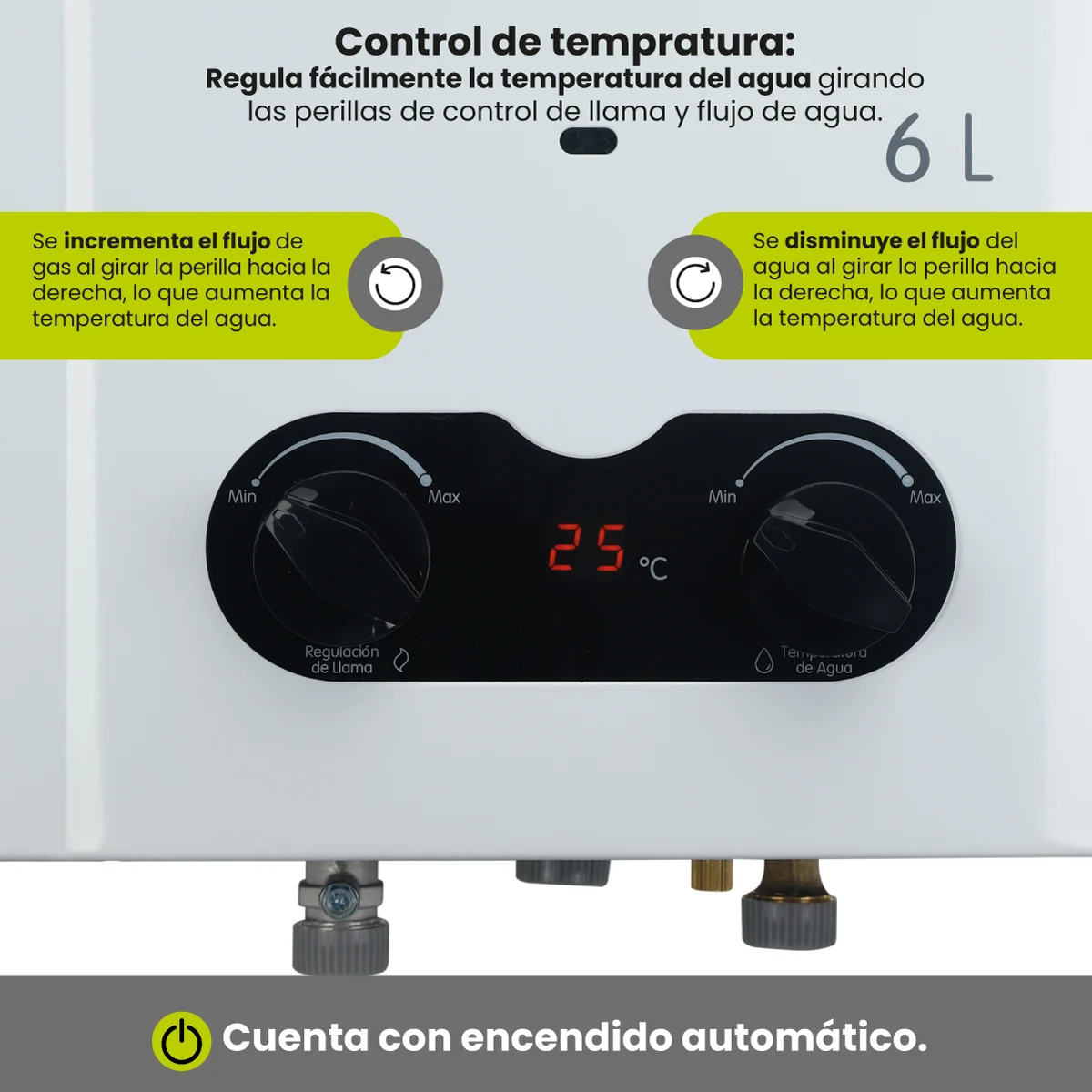 Detalle del funcionamiento de las perillas de temperatura del calentador