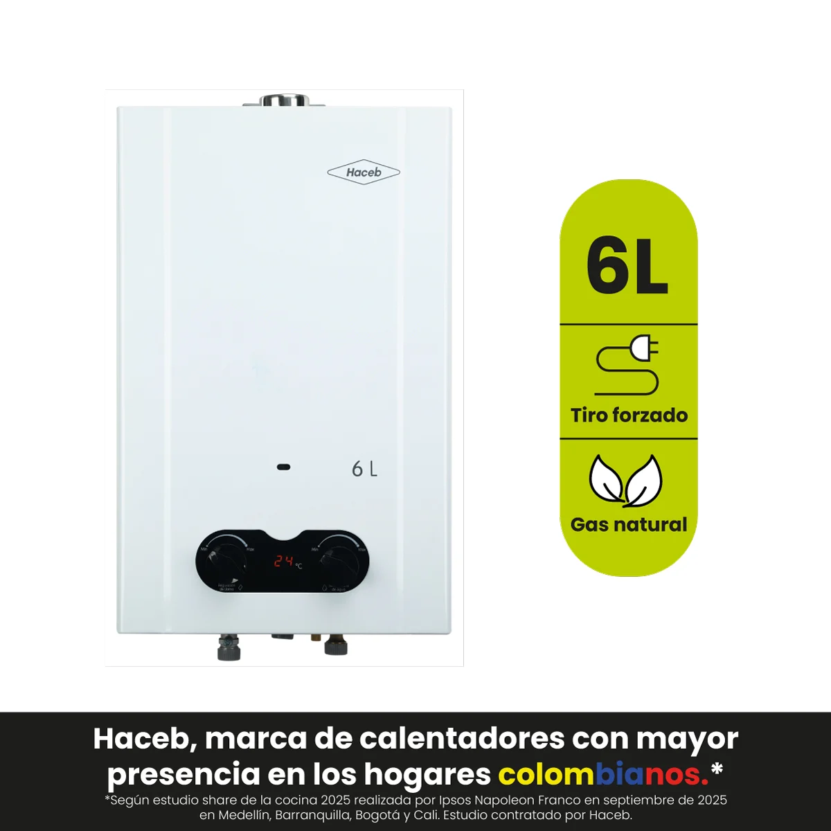 Calentador haceb 6 litros, marca líder en hogares colombianos
