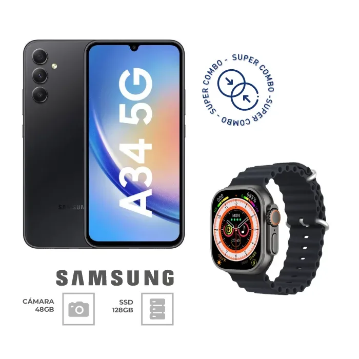 Combo Samsung Galaxy A14 128GB/4GB Ram (Plata) + Smartwatch +