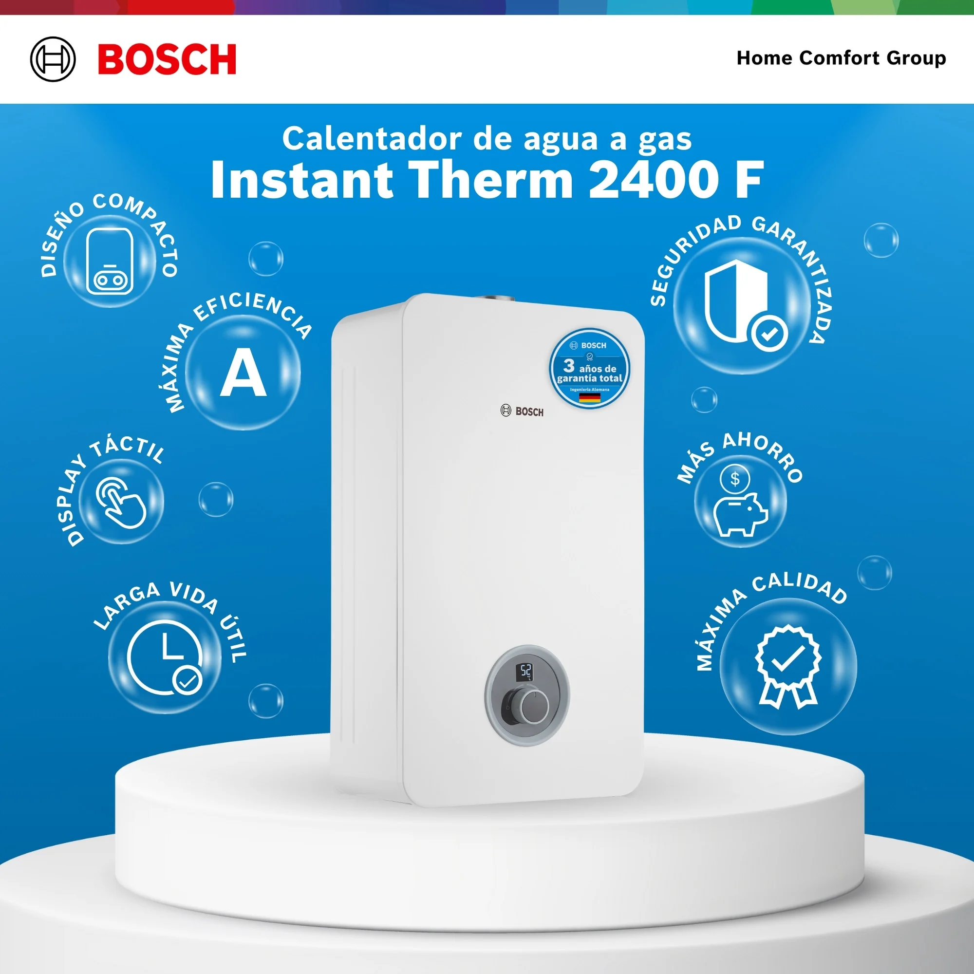 Vista lateral calentador Bosch Therm 2400 14L