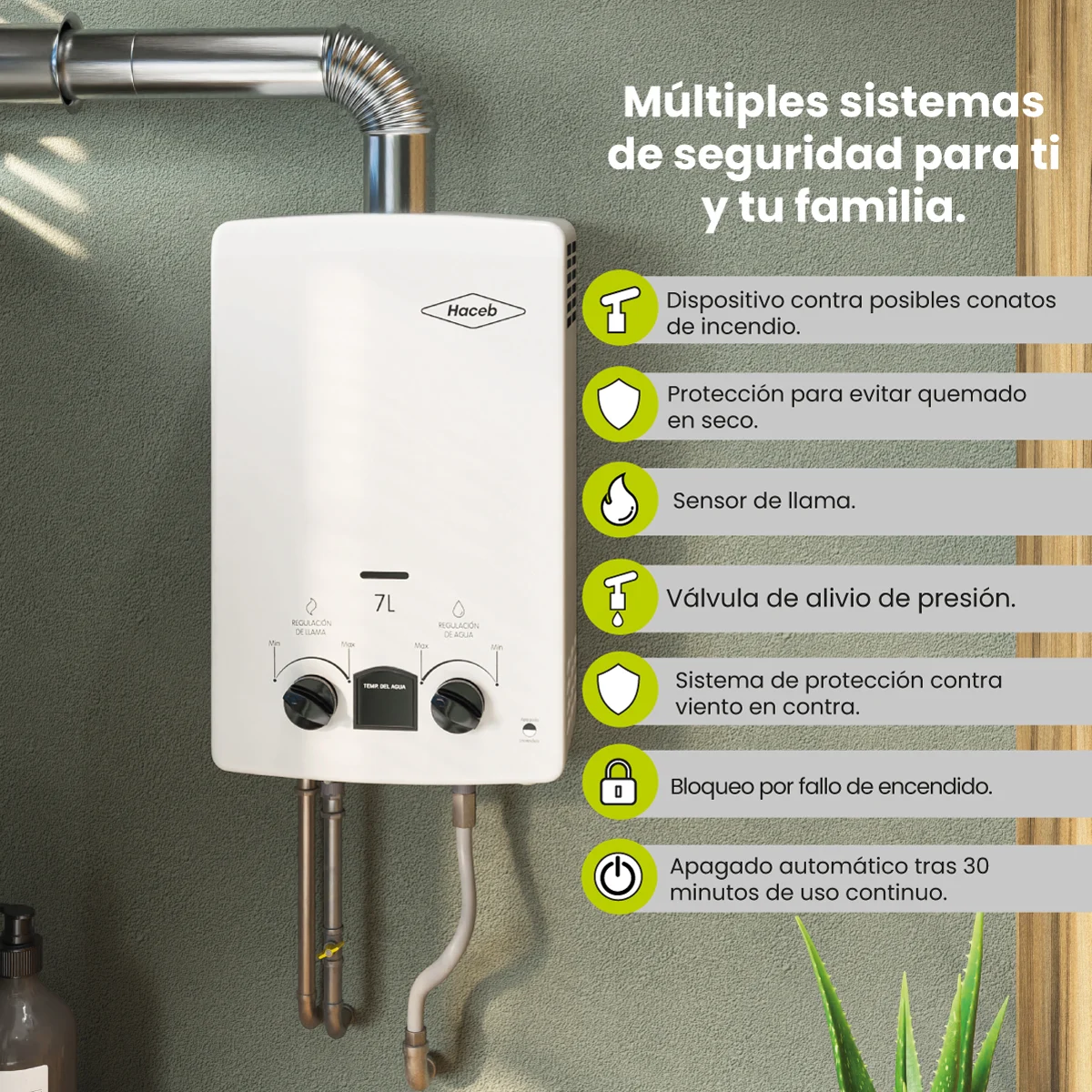 Calentador a gas Haceb 7 litros tiro natural instalado en pared