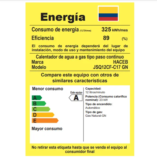 Especificaciones calentador Haceb 12 litros 