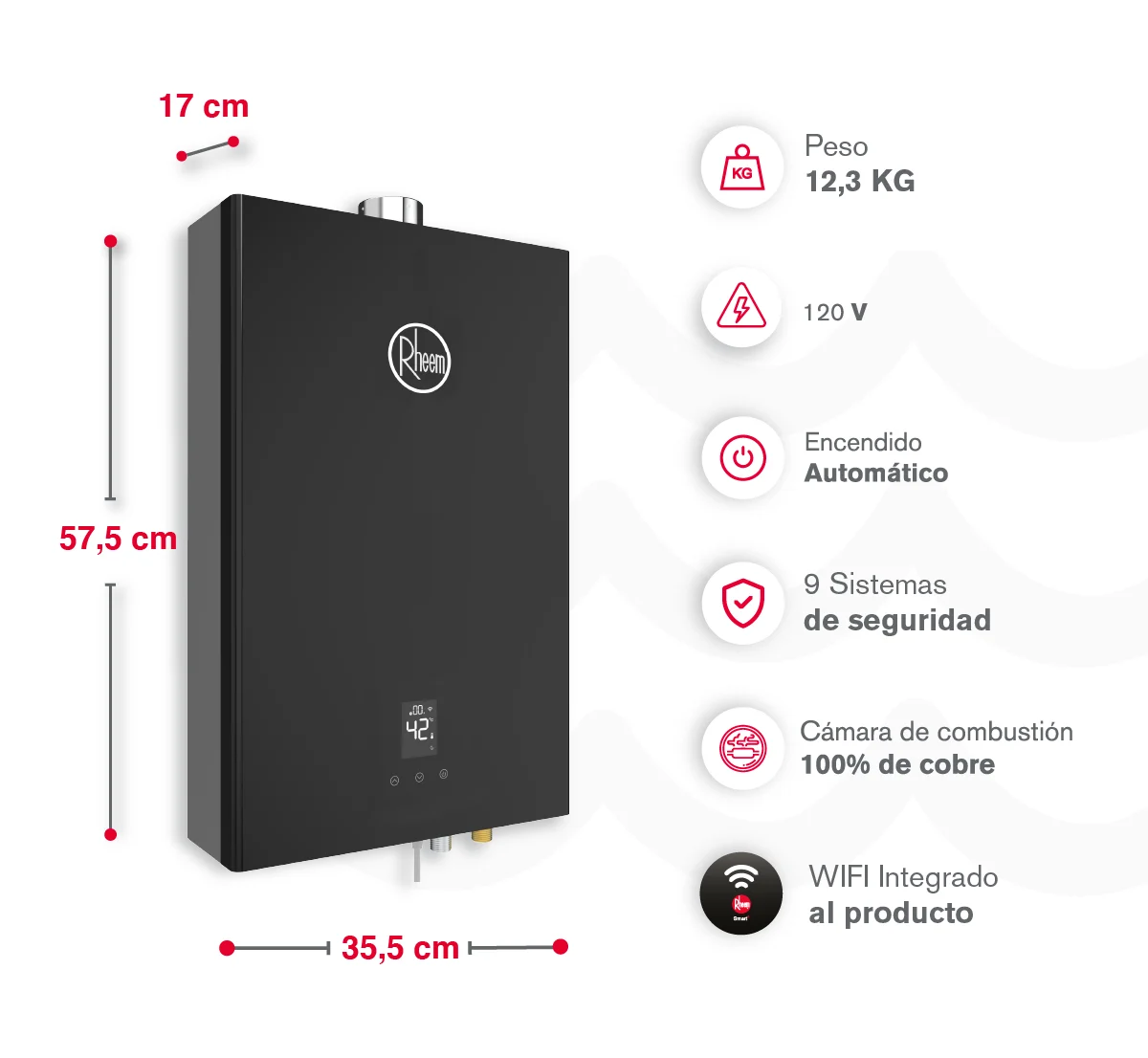 Medidas calentador de tiro forzado