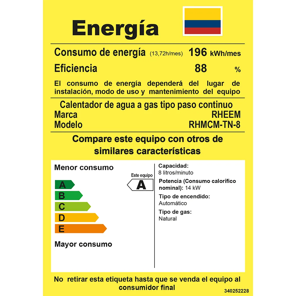 Especificaciones Calentador 8 litros
