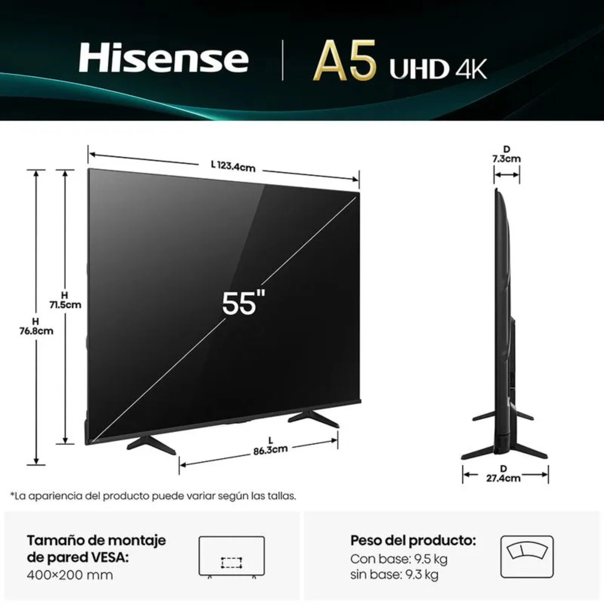 Televisor Hisense 55 Pulgadas LED FHD 55A5N VIDAA…