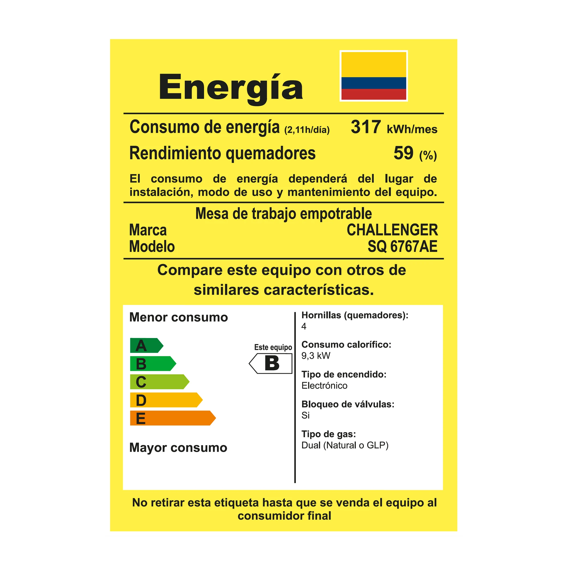 Especificaciones estufa a gas 4 puestos 