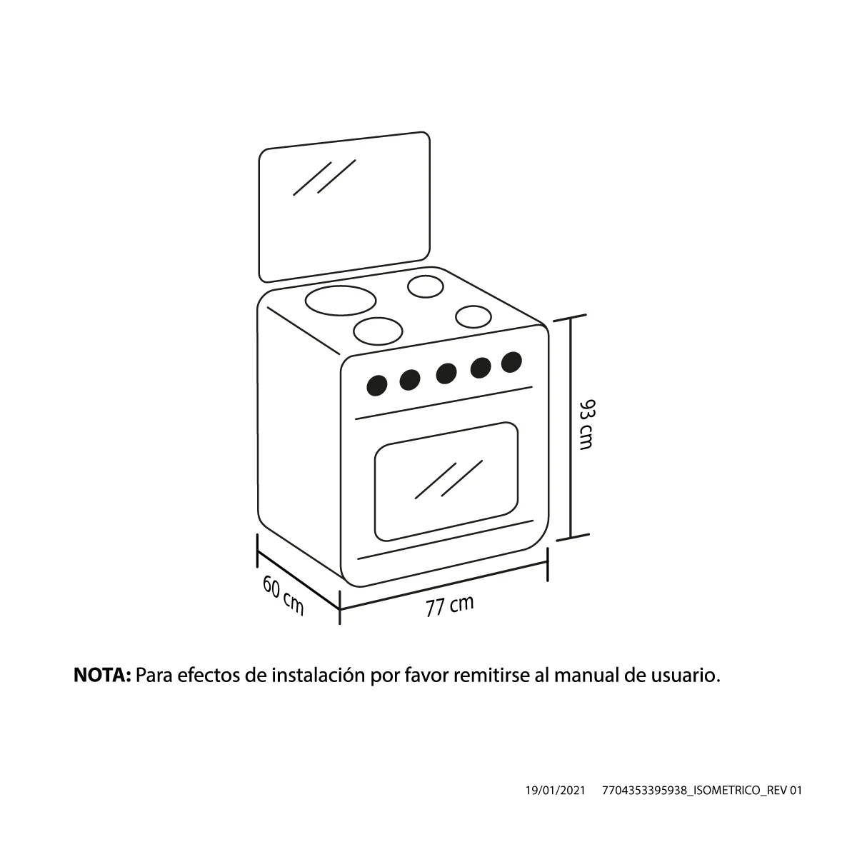 Medidas estufa 6 puestos Haceb