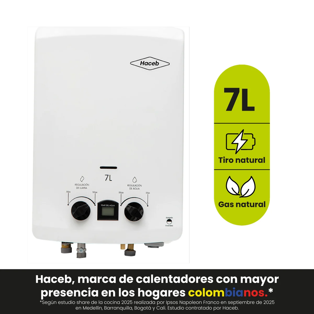 Capacidad de 7 litros y ahorro de agua y energía del calentador Haceb