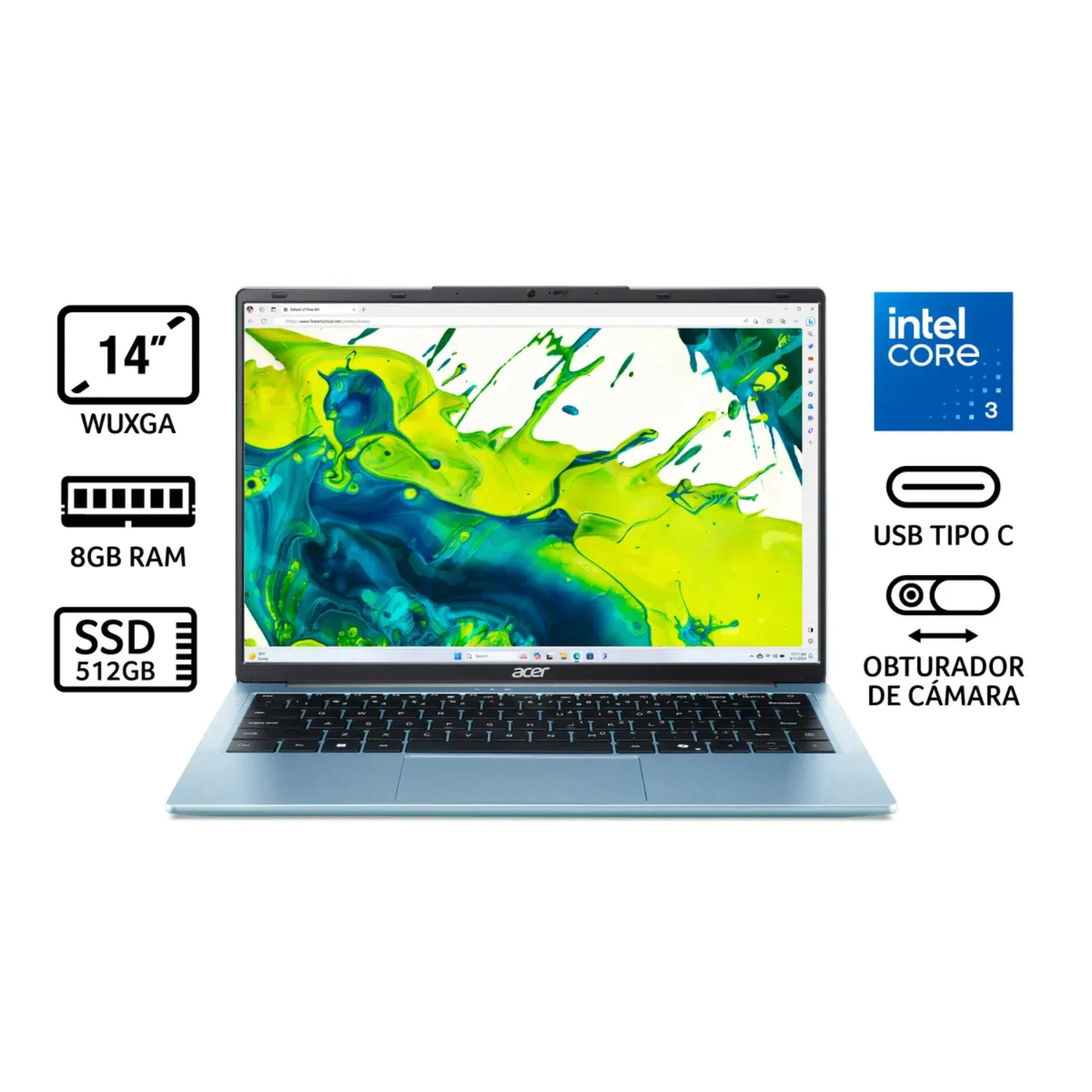 Portátil Aspire Acer Intel Ci 3 8GB RAM 512GB SSD Windows 14" AL14-32P-390X
