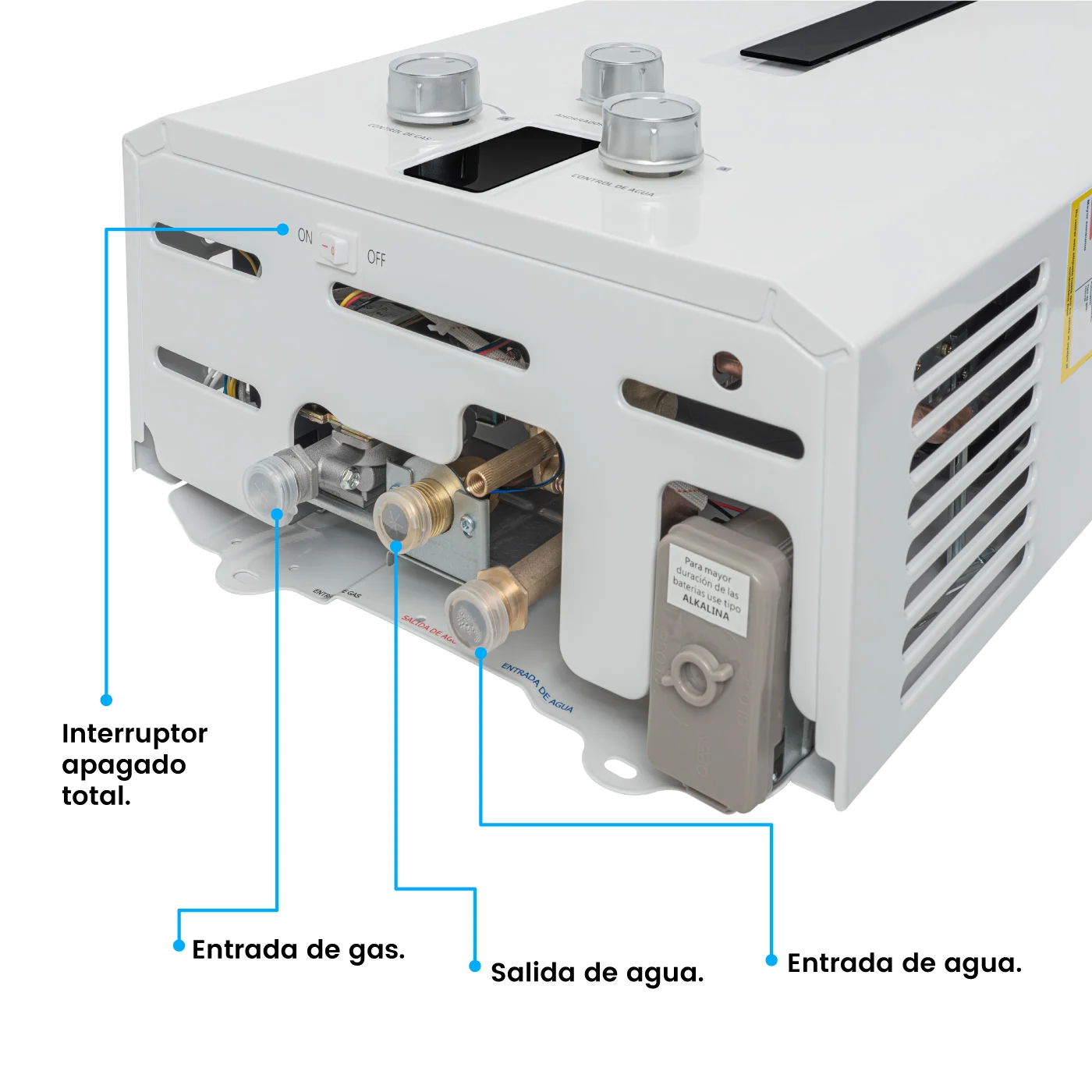 Vista lateral calentador Challenger 12L