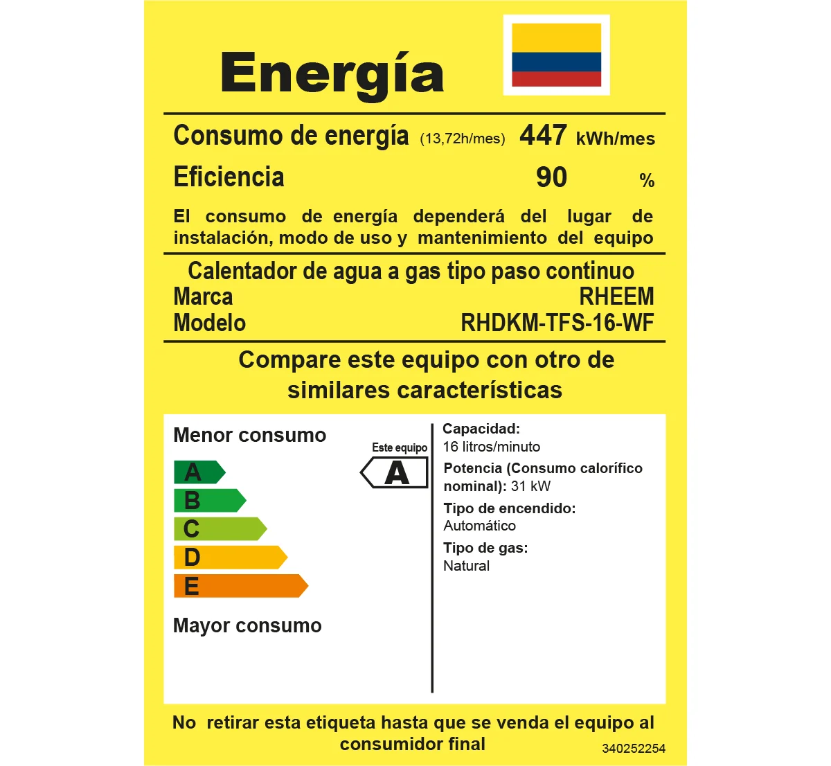 Especificaciones calentador de paso a gas 16 litros