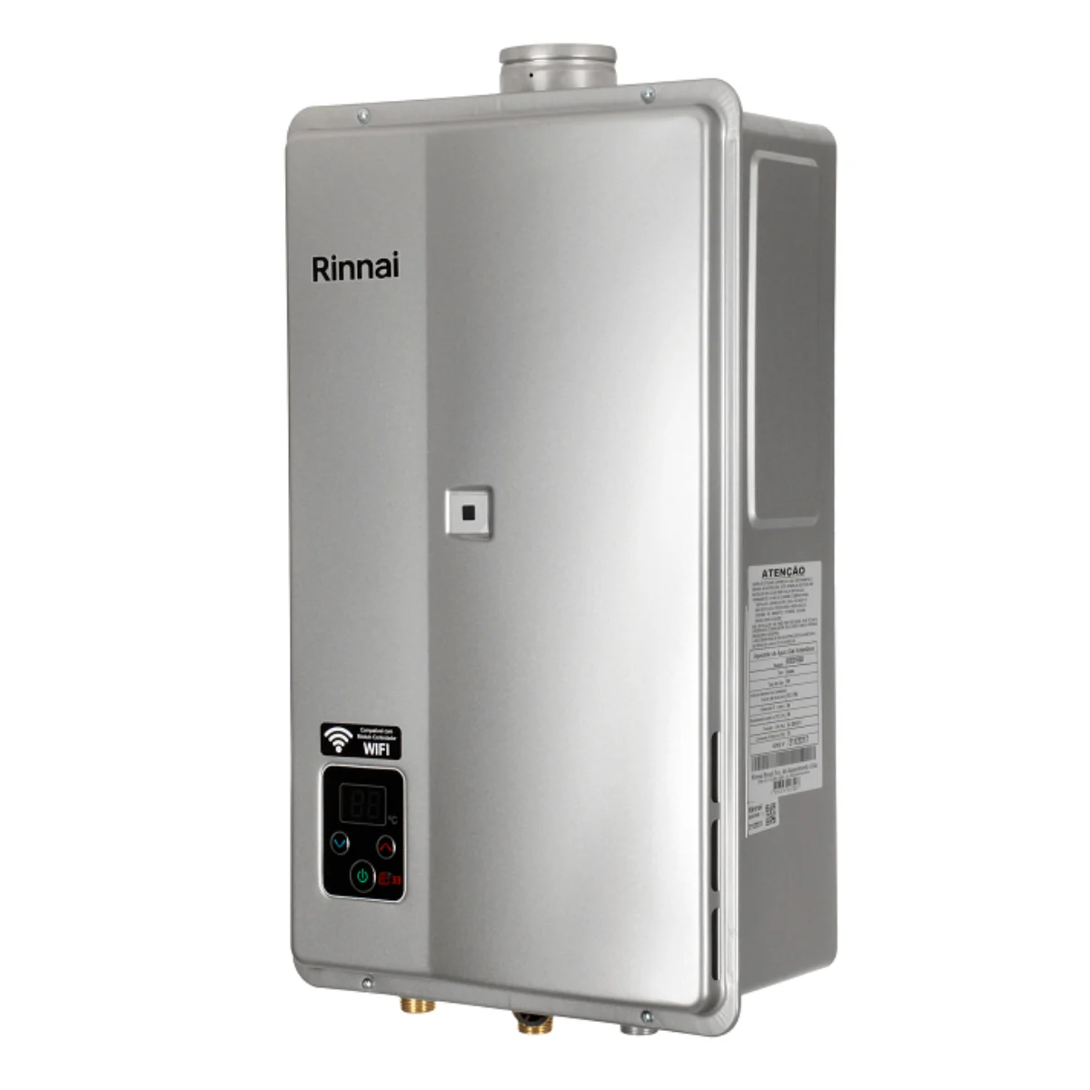 Vista lateral de calentador Rinnai gris