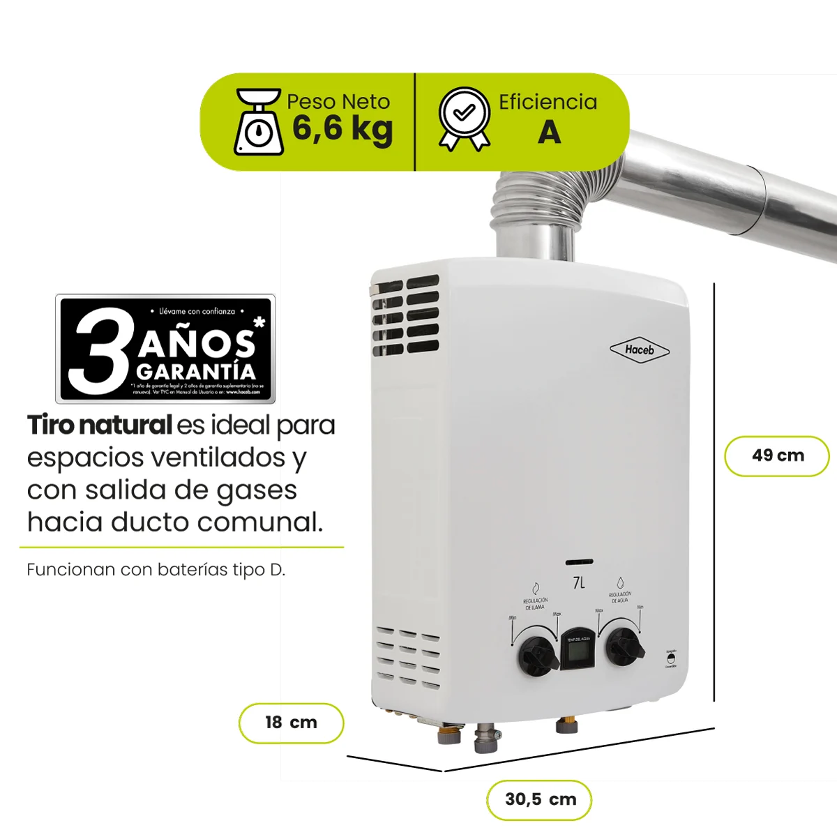 Calentador de gas Haceb 7 litros con garantía de 3 años y características principales