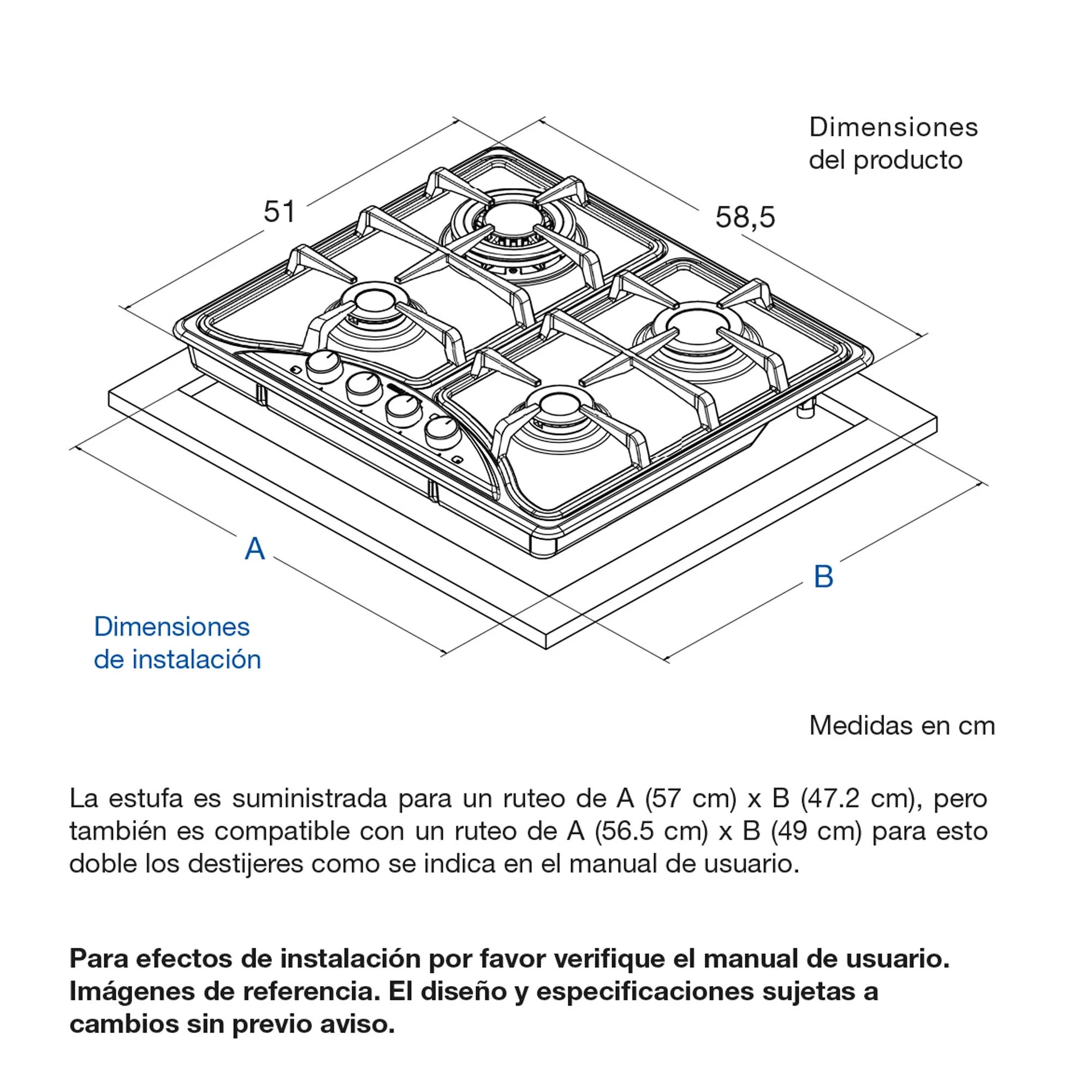 Medidas estufa de empotrar 58.5 cm