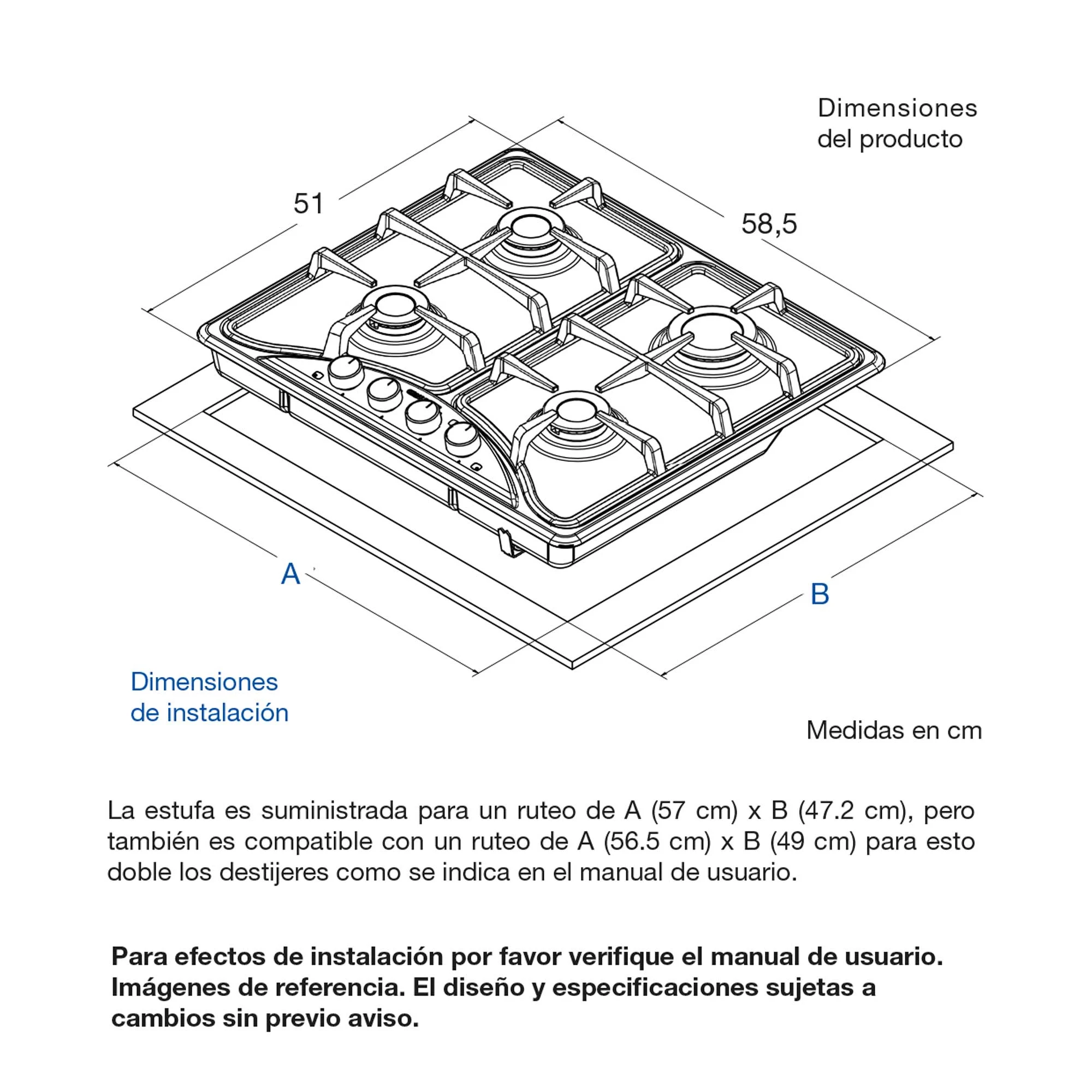Medidas estufa challenger de gas de mesa
