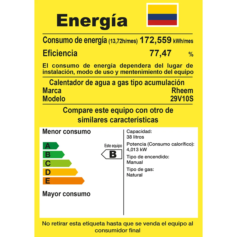 Especificaciones calentador de acumulación