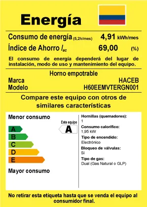 Especificaciones horno haceb empotrable a gas