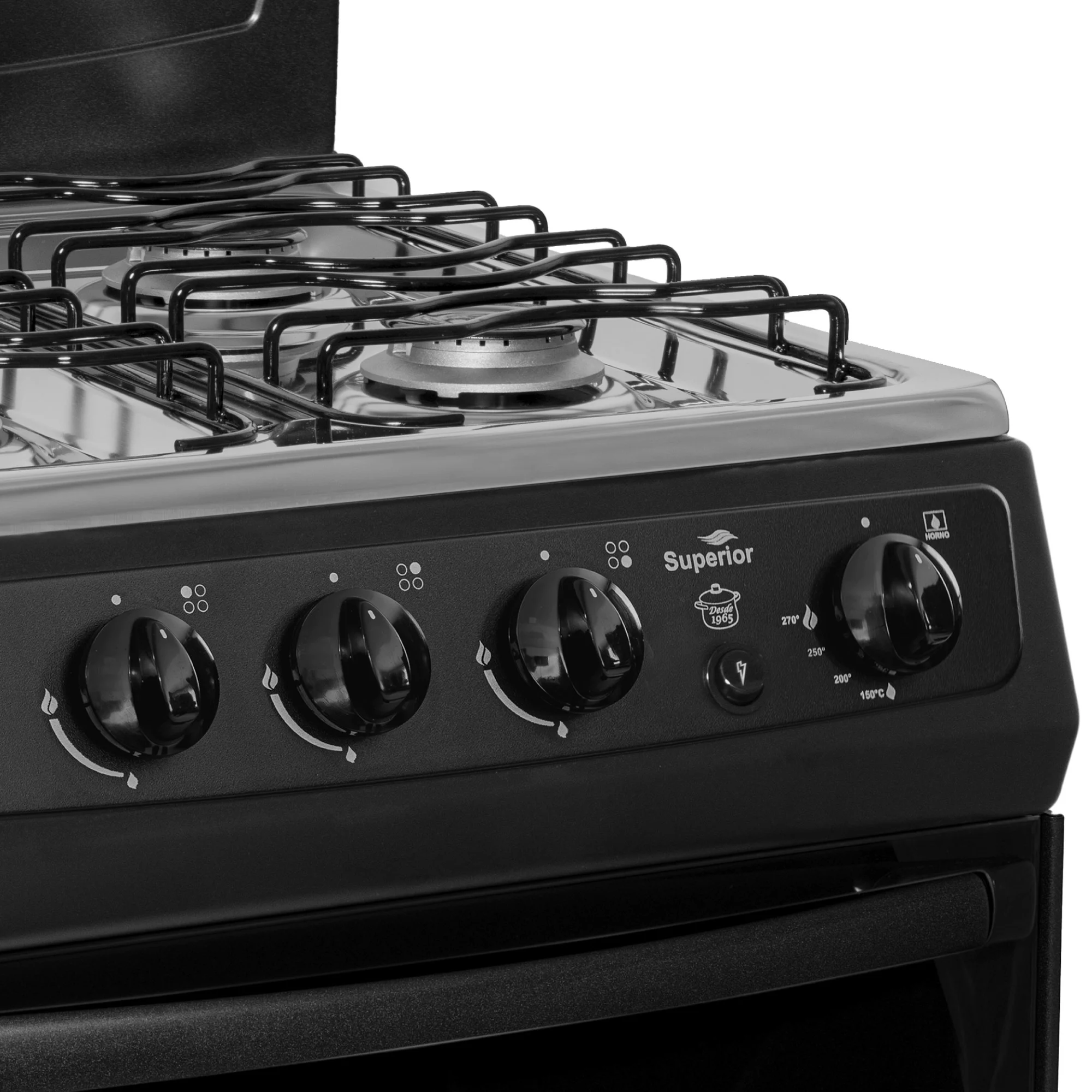Perillas y quemadores de la estufa de piso con horno Superior 4 puestos negra