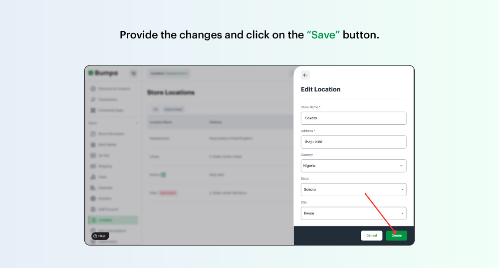Updating a location on the Bumpa app
