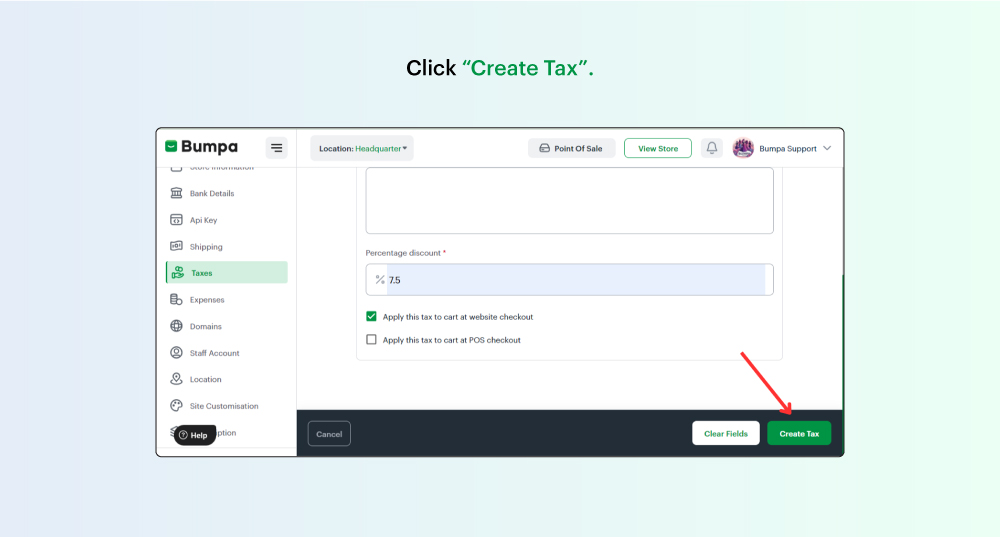 How to create and apply a tax on the Bumpa app