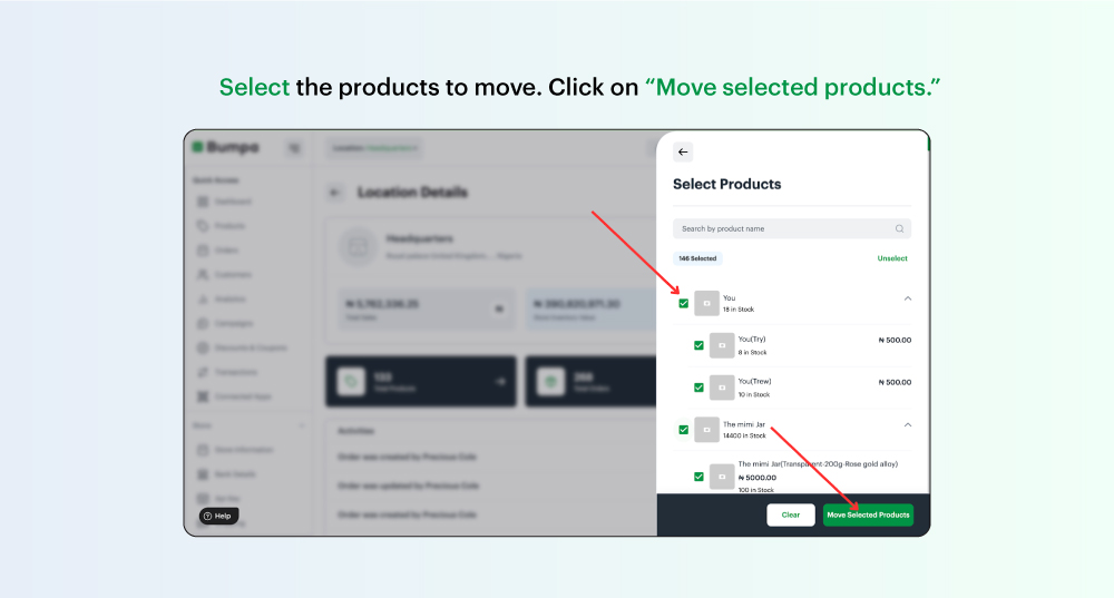 Moving products across locations on your Bumpa app