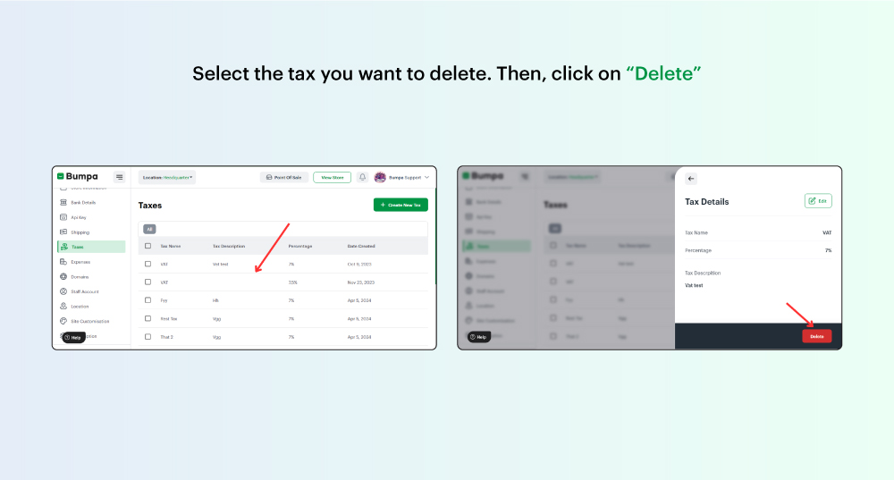 How to delete tax from your Bumpa app