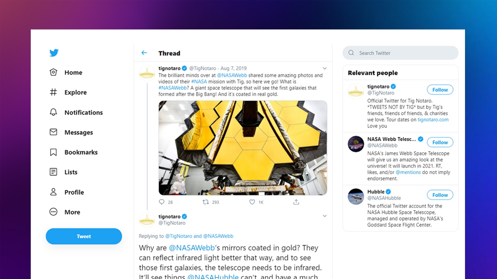 Jeff was behind the social campaign for the James Webb Space Telescope, using Tig Notaro’s Twitter feed to post updates.