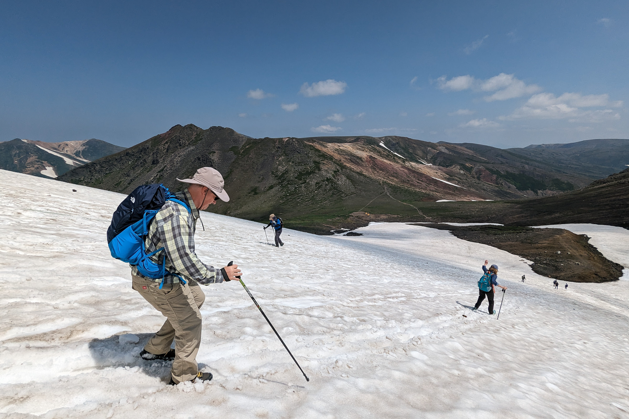 Sliding down the snow on the Eastern slopes of Mt. Asahidake.