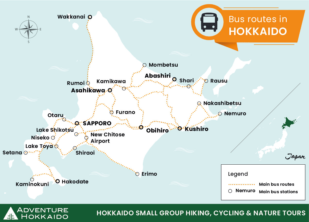 Map of bus routes in Hokkaido