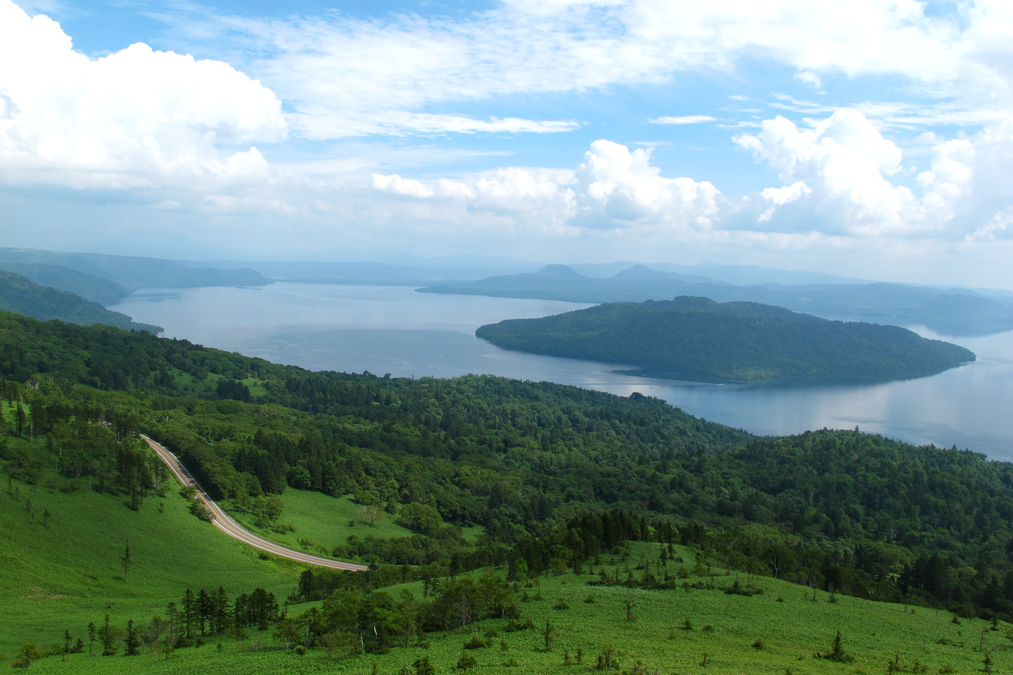 A view of Lake Kussharo from Bihoro Pass.