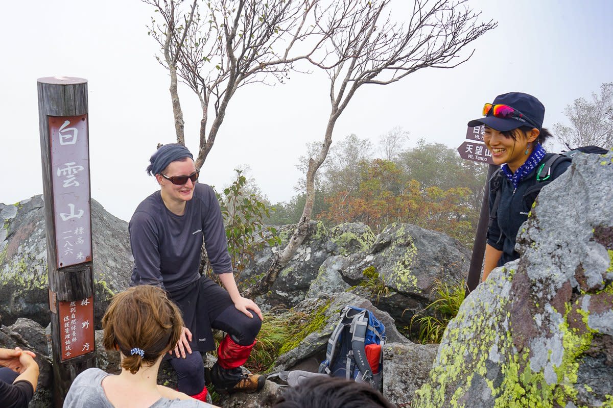 At the top of Mt Hakuuzan, Yuka is explaining about northern pika