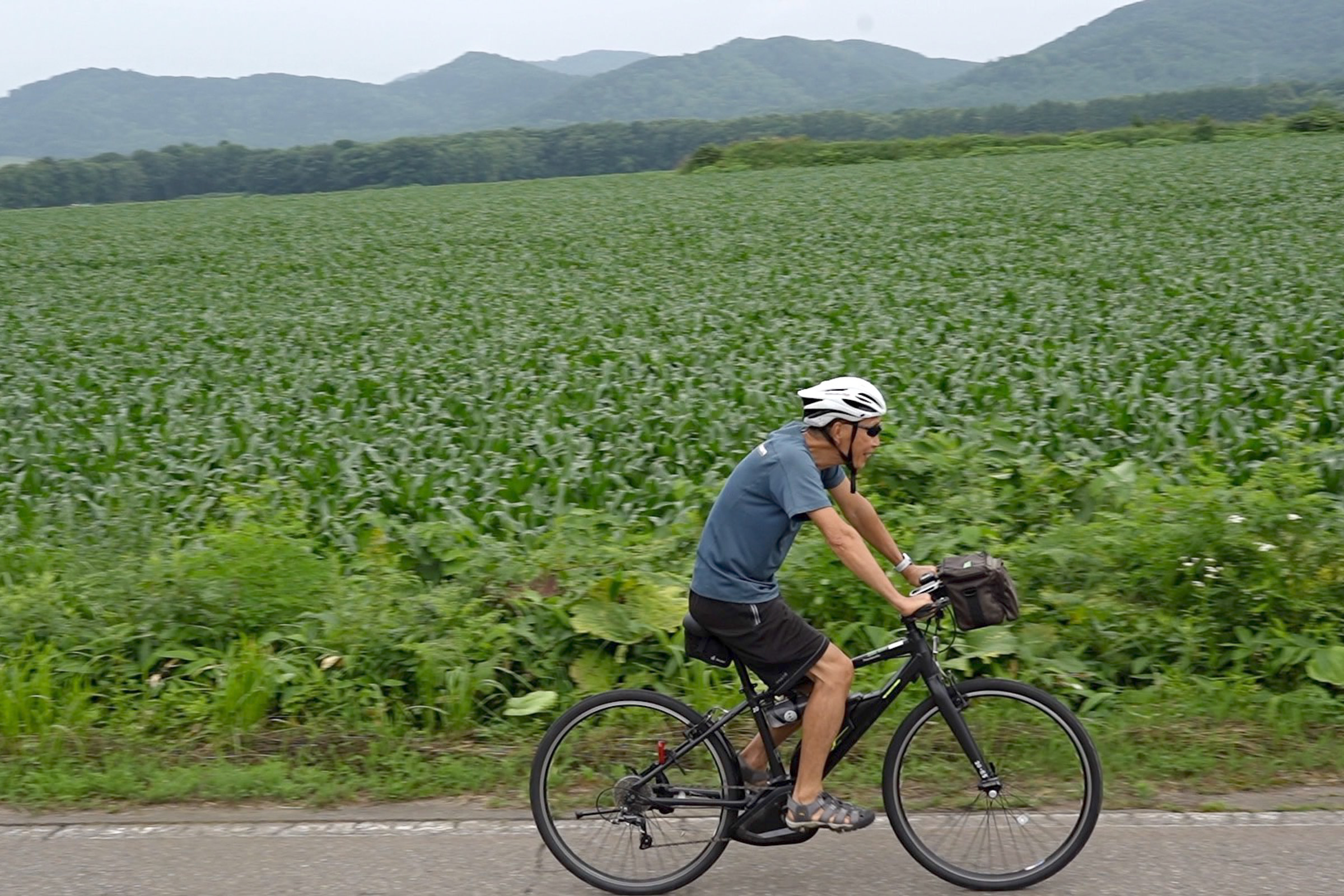 Cycling through a farming region in Central Hokkaido.