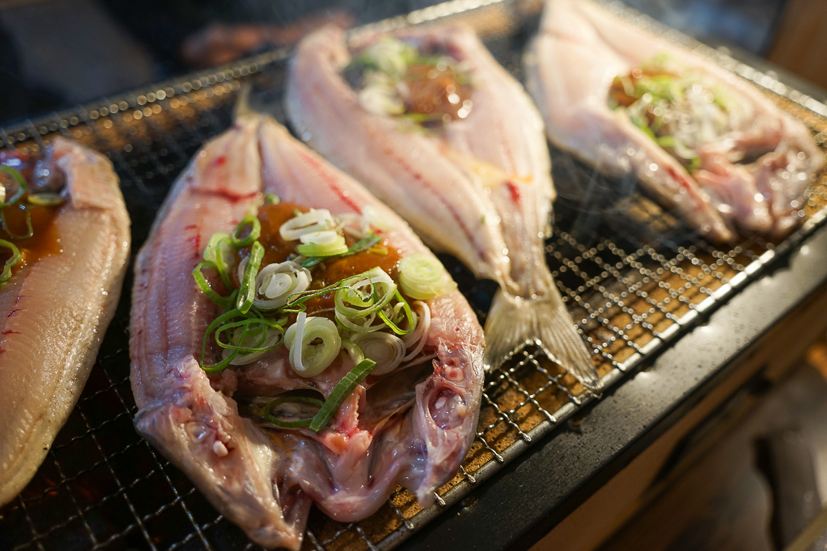 Hokke Chanchan yaki, Atka Mackerel topped with miso and spring onions is a speciality of the islands
