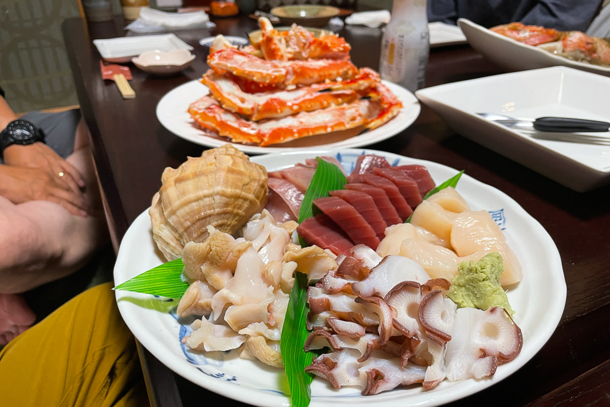 Seafood dinner at a local izakaya in Rausu