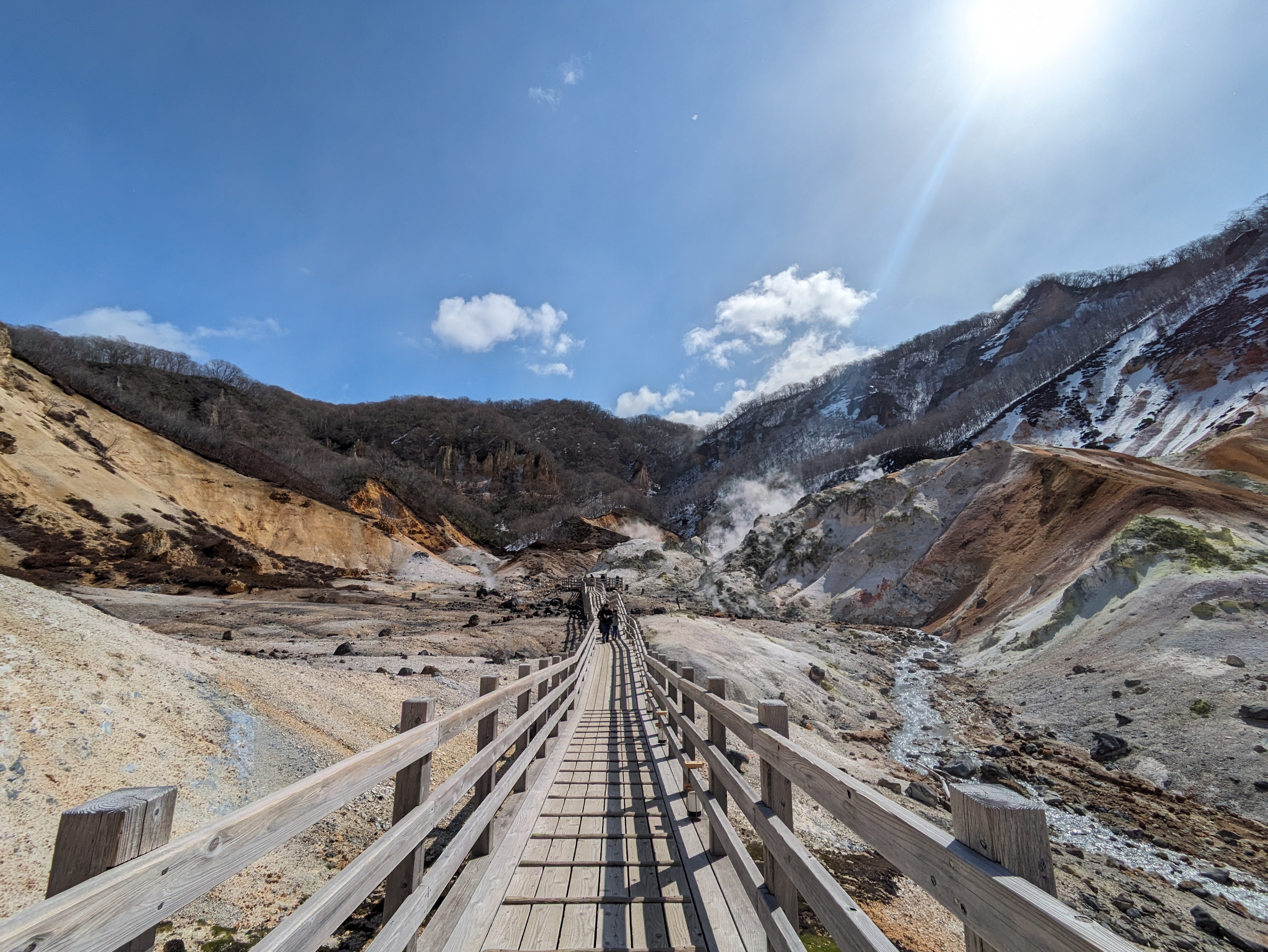 A sunny shot of the boardwalk at Noboribetsu's Hell Valley.