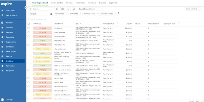 Aspire invoicing feature