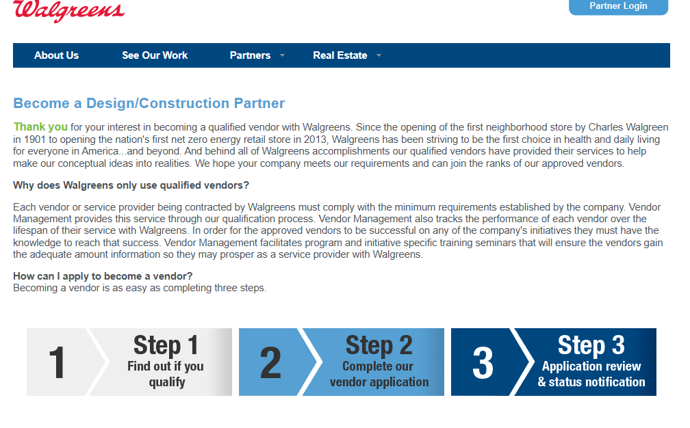Walgreens Become a Partner page