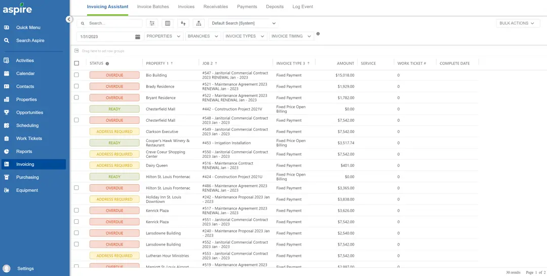 Aspire's invoicing feature