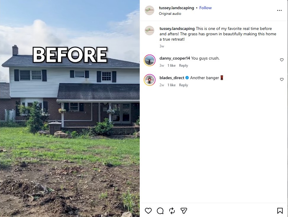 Before-and-After Transformation Post on Instagram by Tussey Landscaping
