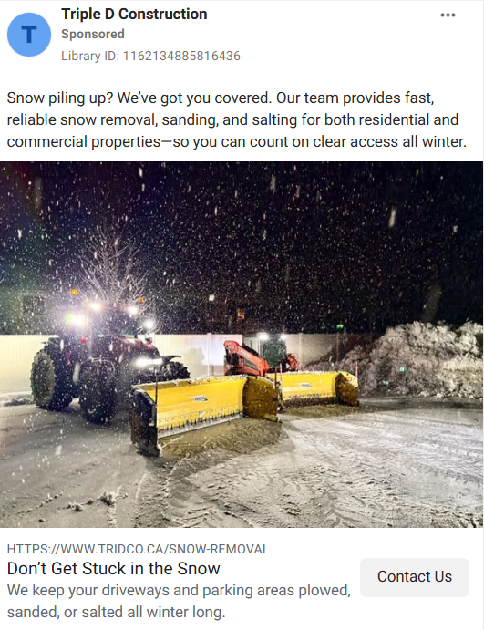 Triple D construction Facebook ad example