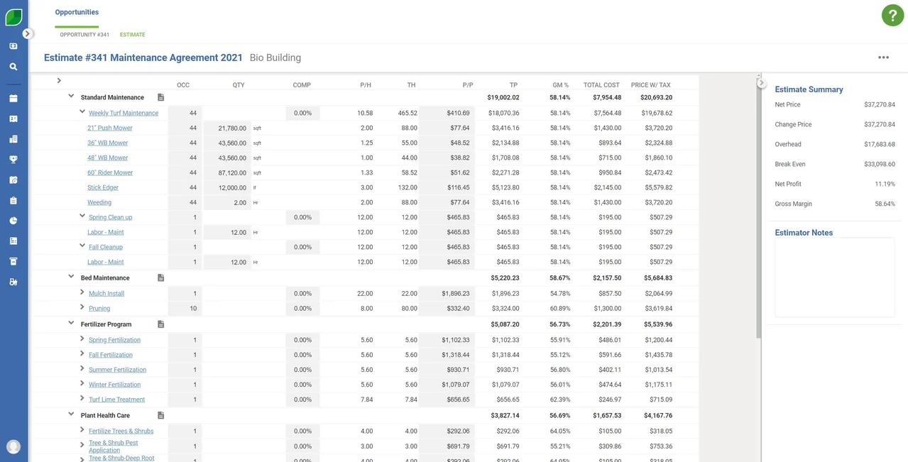 Aspire job costing feature
