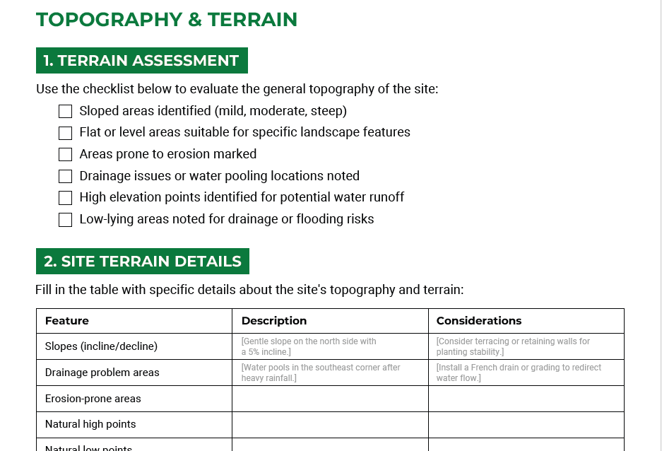 Free Landscaping Site Analysis Checklist (+PDF Download) > Screenshot 1