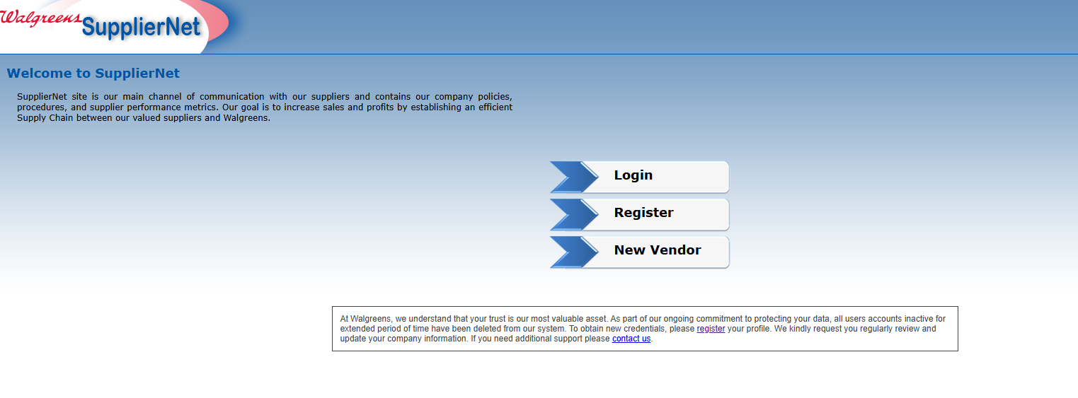 SupplierNet homepage
