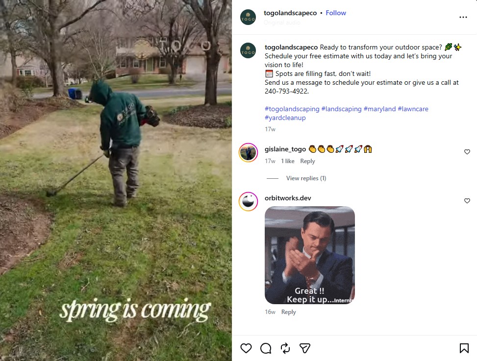 Promotional / Booking Post on Instagram by Togo Landscape