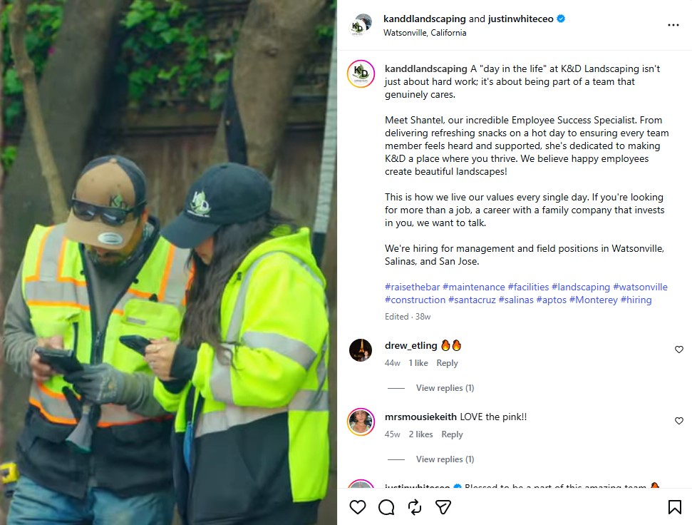 Behind-the-Scenes Crew Post on Instagram by K&D Landscaping