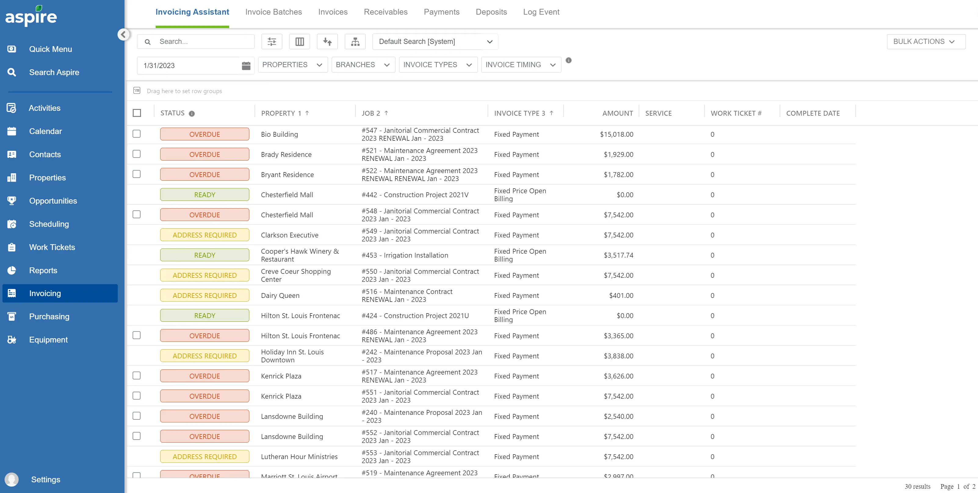 Aspire's invoicing feature