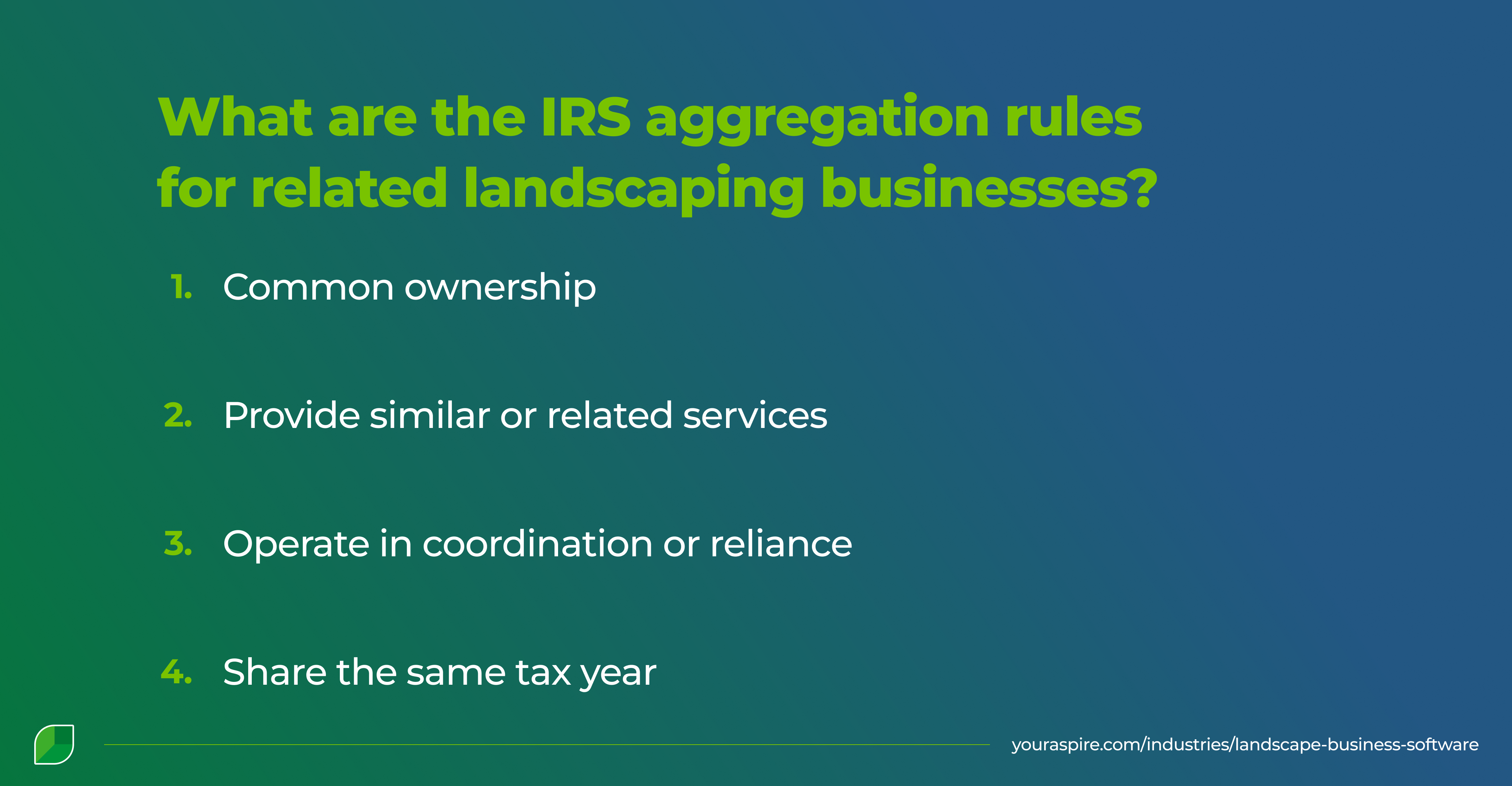 What are the IRS aggregation rules for related landscaping businesses